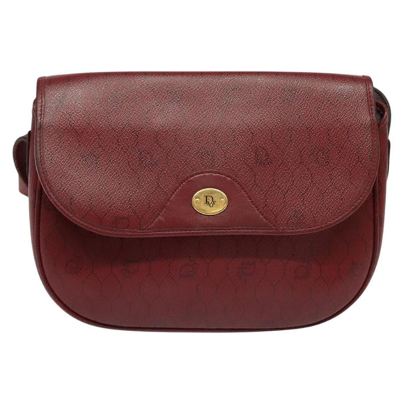 Christian Dior Honeycomb Canvas Shoulder Bag PVC Red Gold Auth 134766