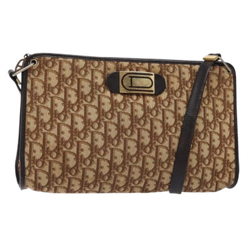 Christian Dior Trotter Canvas Shoulder Bag Brown Gold Auth 134767