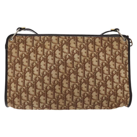 Christian Dior Trotter Canvas Shoulder Bag Brown Gold Auth 134767