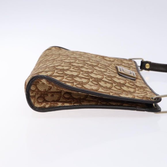 Christian Dior Trotter Canvas Shoulder Bag Brown Gold Auth 134767