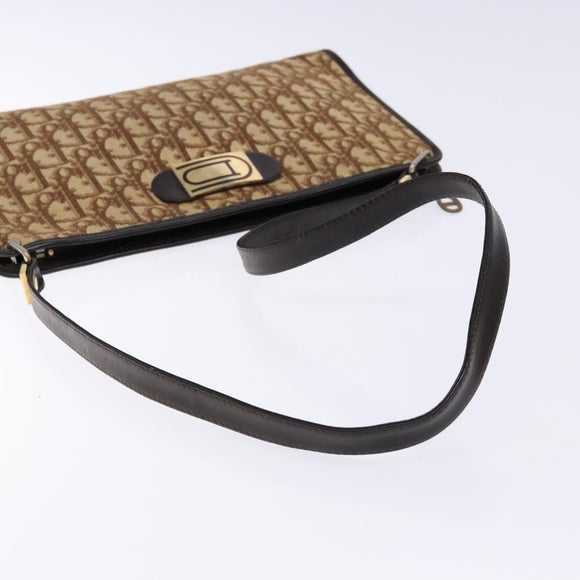 Christian Dior Trotter Canvas Shoulder Bag Brown Gold Auth 134767