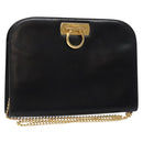 Salvatore Ferragamo Gancini Chain Shoulder Bag Leather Black Gold Auth 134769-1