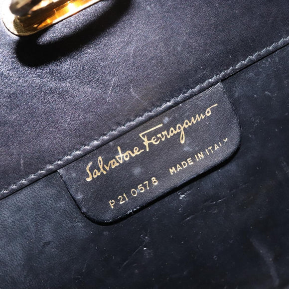 Salvatore Ferragamo Gancini Chain Shoulder Bag Leather Black Gold Auth 134769