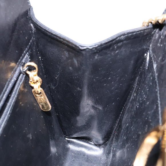 Salvatore Ferragamo Gancini Chain Shoulder Bag Leather Black Gold Auth 134769