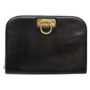 Salvatore Ferragamo Gancini Chain Shoulder Bag Leather Black Gold Auth 134769-13