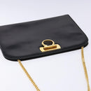 Salvatore Ferragamo Gancini Chain Shoulder Bag Leather Black Gold Auth 134769-6