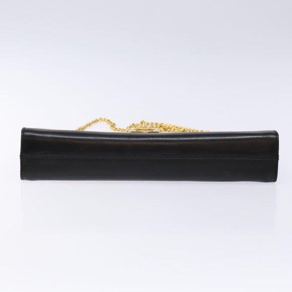 Salvatore Ferragamo Gancini Chain Shoulder Bag Leather Black Gold Auth 134769