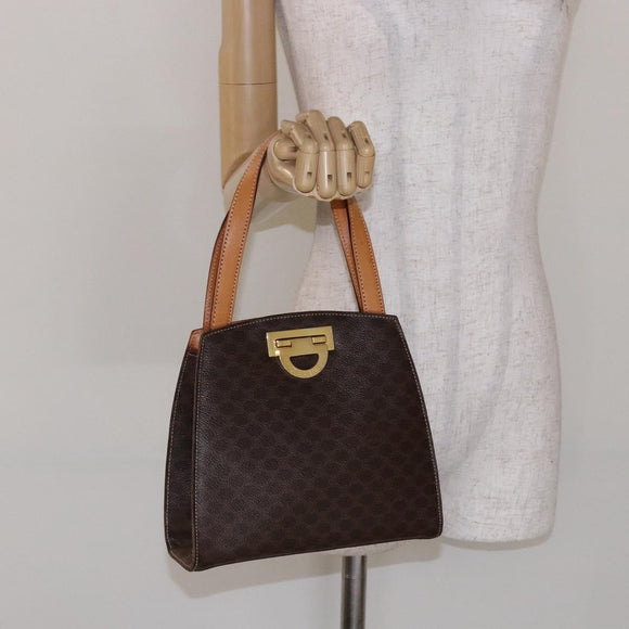 CELINE Macadam Canvas Hand Bag PVC Leather Brown Gold Auth 134810