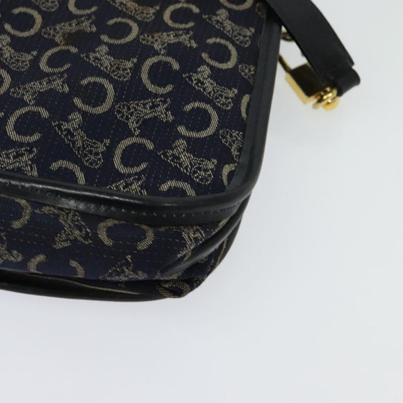 CELINE C Sulky Shoulder Bag Canvas Navy Gold Auth 134821