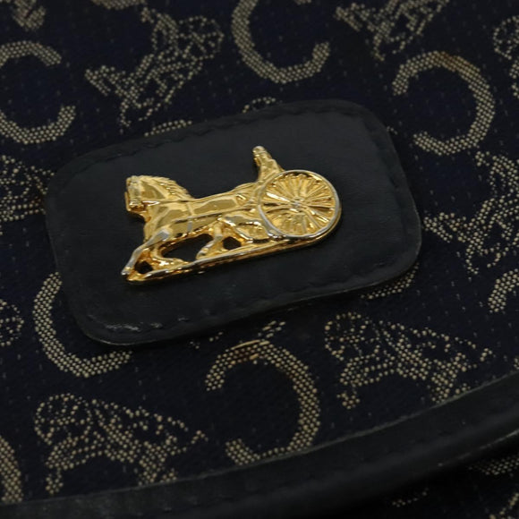 CELINE C Sulky Shoulder Bag Canvas Navy Gold Auth 134821