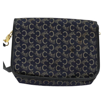 CELINE C Sulky Shoulder Bag Canvas Navy Gold Auth 134821 - 0