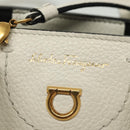 Salvatore Ferragamo Gancini Hand Bag Leather 2way White Gold Auth 134826-18