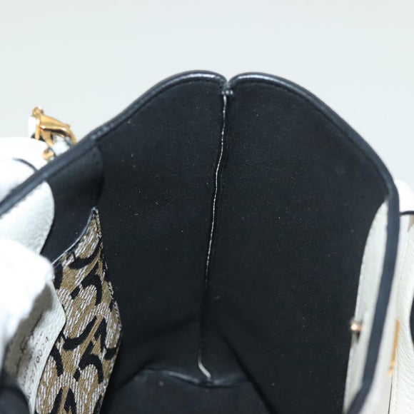 Salvatore Ferragamo Gancini Hand Bag Leather 2way White Gold Auth 134826