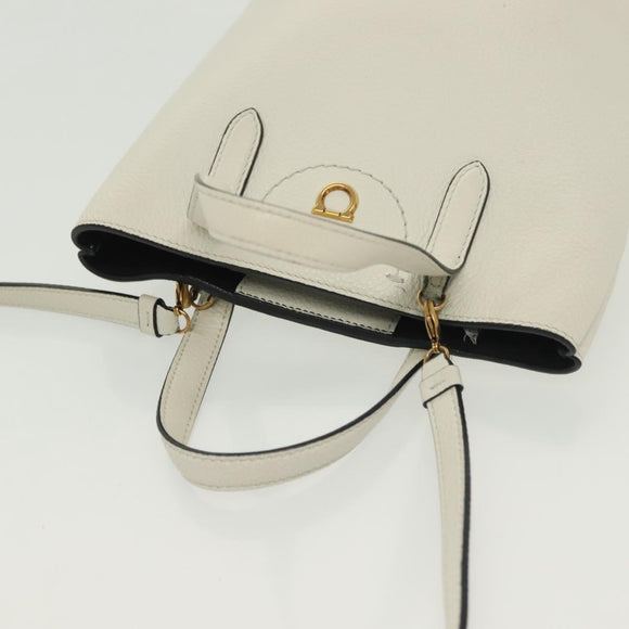 Salvatore Ferragamo Gancini Hand Bag Leather 2way White Gold Auth 134826