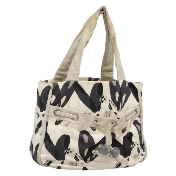 CHANEL Tote Bag Canvas White Silver CC Auth 134829