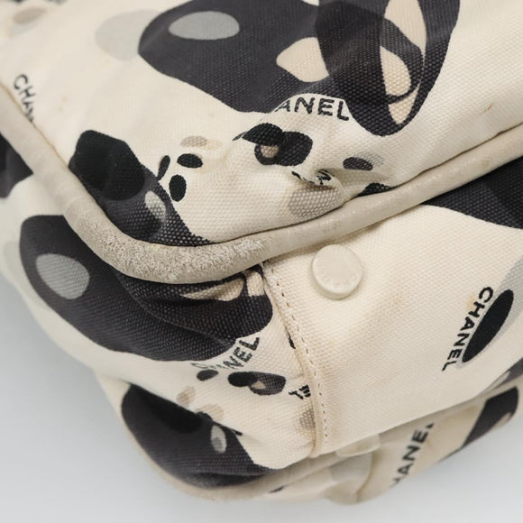 CHANEL Tote Bag Canvas White Silver CC Auth 134829