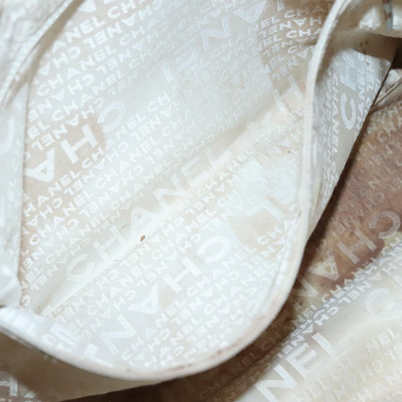 CHANEL Tote Bag Canvas White Silver CC Auth 134829
