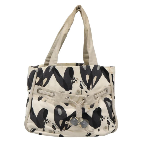 CHANEL Tote Bag Canvas White Silver CC Auth 134829