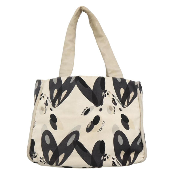 CHANEL Tote Bag Canvas White Silver CC Auth 134829