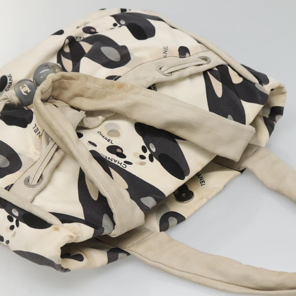 CHANEL Tote Bag Canvas White Silver CC Auth 134829