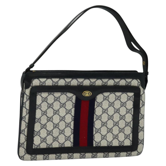 GUCCI GG Supreme Sherry Line Shoulder Bag PVC Navy Gold 41 02 013 Auth 134831