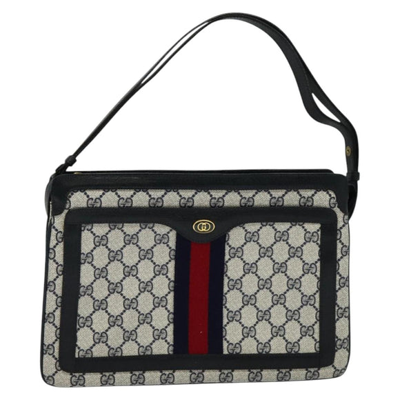 GUCCI GG Supreme Sherry Line Shoulder Bag PVC Navy Gold 41 02 013 Auth 134831