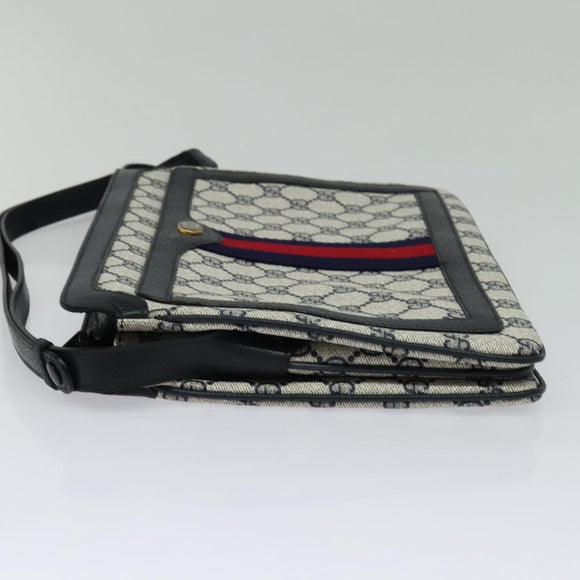 GUCCI GG Supreme Sherry Line Shoulder Bag PVC Navy Gold 41 02 013 Auth 134831