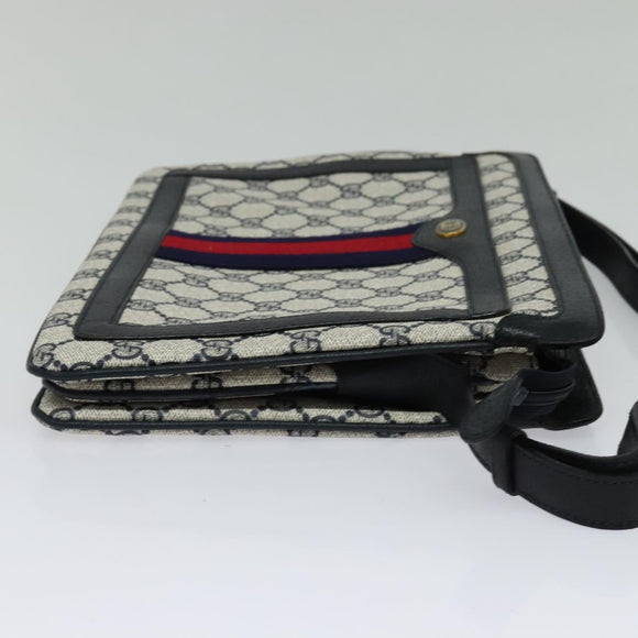 GUCCI GG Supreme Sherry Line Shoulder Bag PVC Navy Gold 41 02 013 Auth 134831