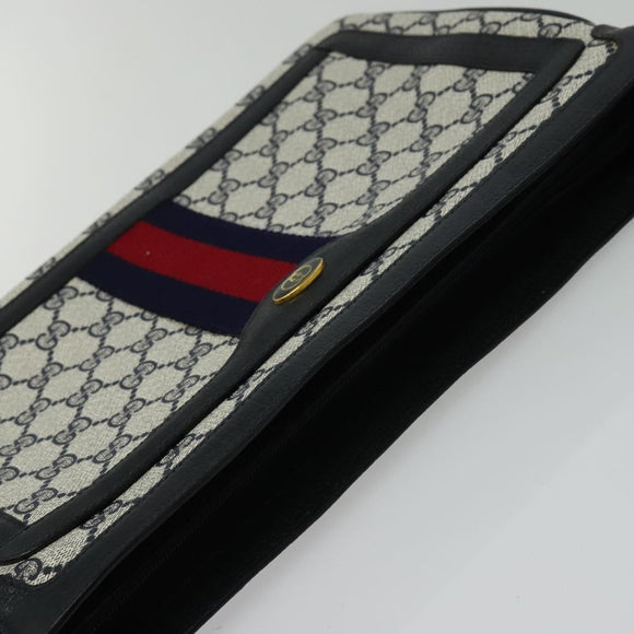 GUCCI GG Supreme Sherry Line Shoulder Bag PVC Navy Gold 41 02 013 Auth 134831