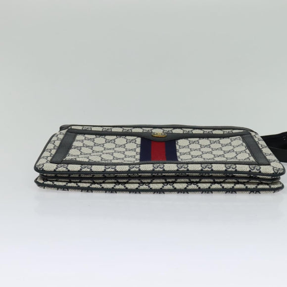 GUCCI GG Supreme Sherry Line Shoulder Bag PVC Navy Gold 41 02 013 Auth 134831