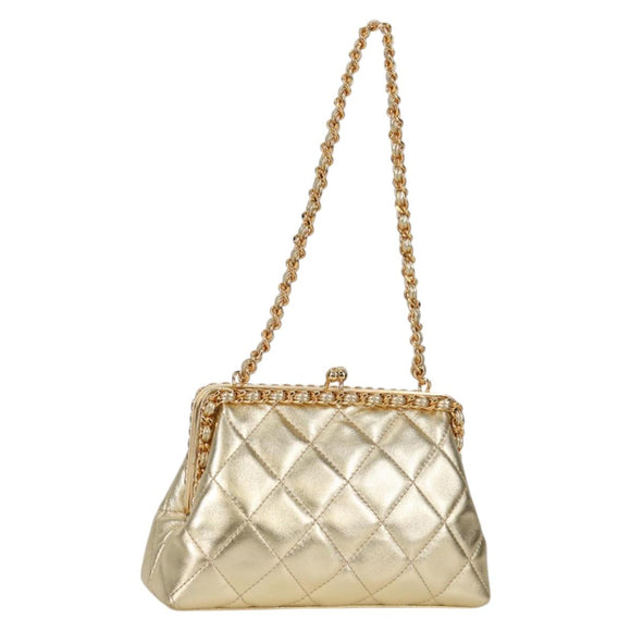 CHANEL Matelasse Chain Shoulder Bag Leather Gold CC Auth 134853M