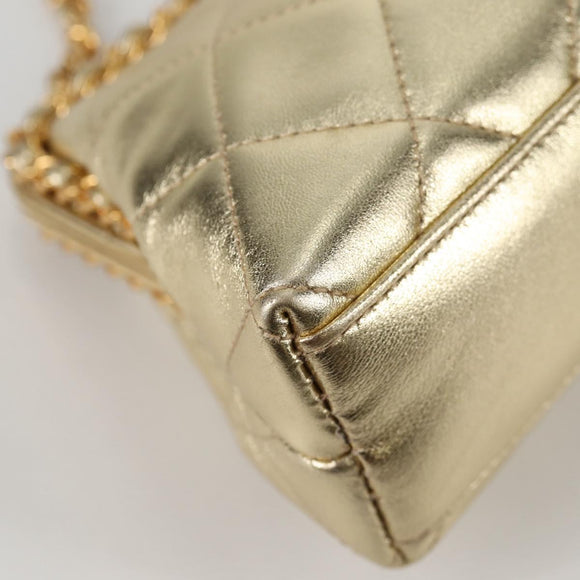 CHANEL Matelasse Chain Shoulder Bag Leather Gold CC Auth 134853SM