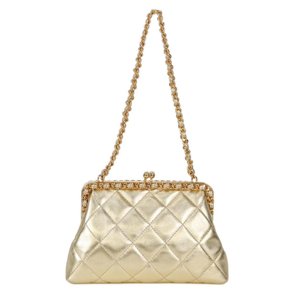 CHANEL Matelasse Chain Shoulder Bag Leather Gold CC Auth 134853M