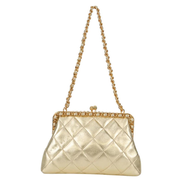 CHANEL Matelasse Chain Shoulder Bag Leather Gold CC Auth 134853M