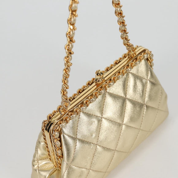 CHANEL Matelasse Chain Shoulder Bag Leather Gold CC Auth 134853SM