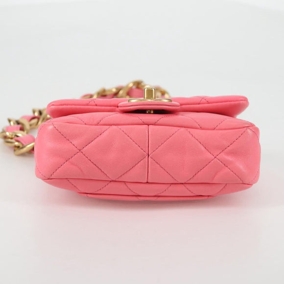 CHANEL Matelasse Chain Shoulder Bag Leather Pink Gold CC Auth 134854M