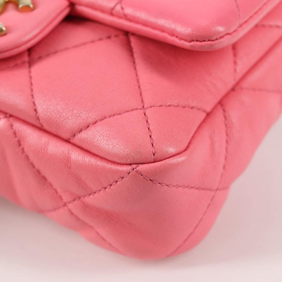 CHANEL Matelasse Chain Shoulder Bag Leather Pink Gold CC Auth 134854M