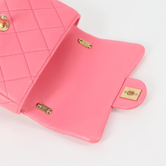 CHANEL Matelasse Chain Shoulder Bag Leather Pink Gold CC Auth 134854M