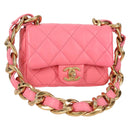 CHANEL Matelasse Chain Shoulder Bag Leather Pink Gold CC Auth 134854M-1