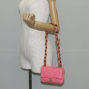 CHANEL Matelasse Chain Shoulder Bag Leather Pink Gold CC Auth 134854M-25