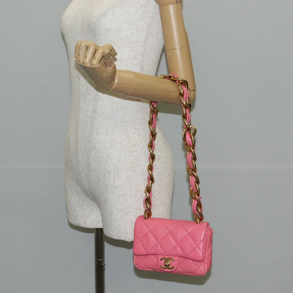 CHANEL Matelasse Chain Shoulder Bag Leather Pink Gold CC Auth 134854M