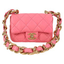 CHANEL Matelasse Chain Shoulder Bag Leather Pink Gold CC Auth 134854M-13