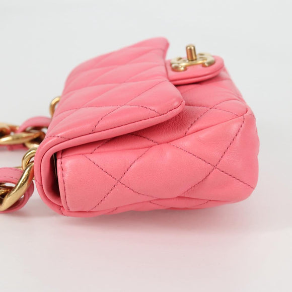 CHANEL Matelasse Chain Shoulder Bag Leather Pink Gold CC Auth 134854M