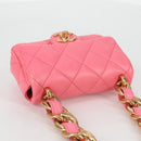 CHANEL Matelasse Chain Shoulder Bag Leather Pink Gold CC Auth 134854M-6