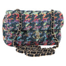 CHANEL Chain Shoulder Bag Tweed Blue Gold CC Auth 134856SM-1