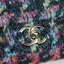 CHANEL Chain Shoulder Bag Tweed Blue Gold CC Auth 134856SM-19