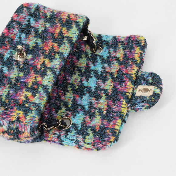 CHANEL Chain Shoulder Bag Tweed Blue Gold CC Auth 134856M