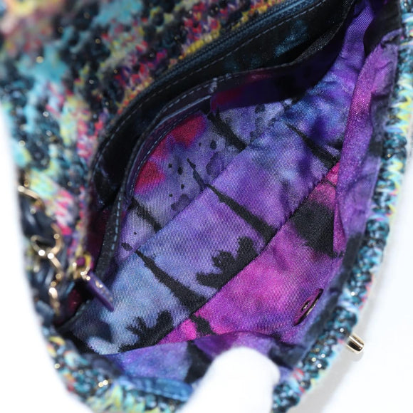 CHANEL Chain Shoulder Bag Tweed Blue Gold CC Auth 134856M