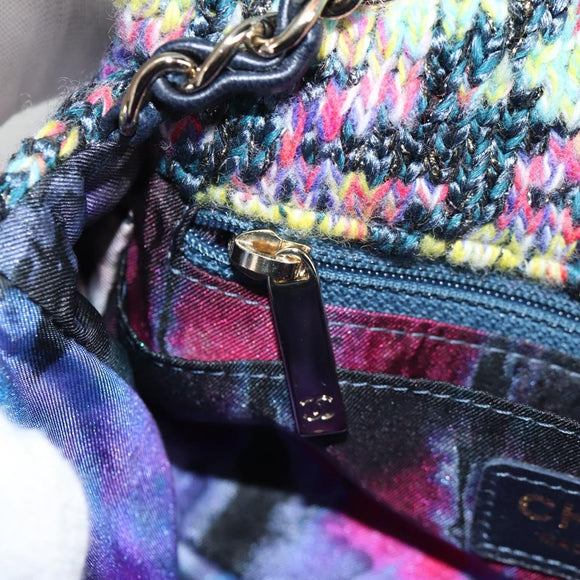 CHANEL Chain Shoulder Bag Tweed Blue Gold CC Auth 134856M