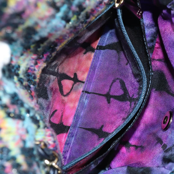 CHANEL Chain Shoulder Bag Tweed Blue Gold CC Auth 134856M